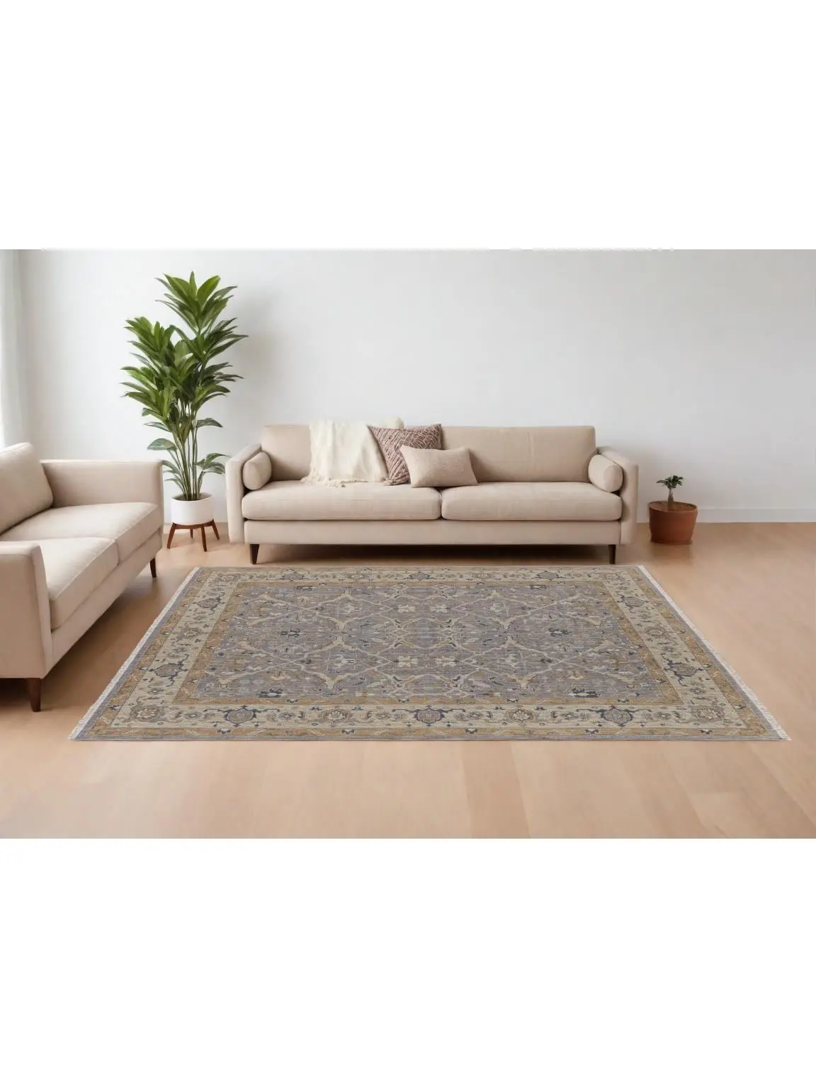 HomeRoots 566772 Fringe Area Rug - 9x13 ft. Giant Wool Oriental Hand-Knotted Tan & Gray Rectangle Household Carpet, Fringe Area Rugs, Giant Area Rugs