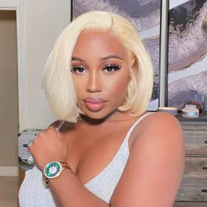 613 Blonde Short Bob Wigs 13x4 13x6 HD Transparent Lace Front Wigs Human Hair Pre Plucked Straight Human Hair Bob Wigs 250% Density For Women
