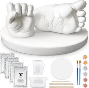 Casting Kit Hands and  Mold -   Hand Casting Kit & Stylish  Base,Easy DIY  Foot Molds 0-9 Months,  Keepsake,Shower Gifts for Moms (Round,Alpine White)