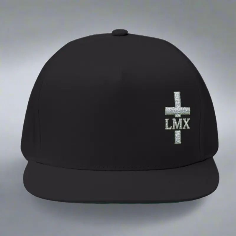 LMX Cross Logo Snapback Hat – Premium 3D Puff Embroidery, Cream on Black Flatbill Cap, Luxury Streetwear Hat, Adjustable Fit