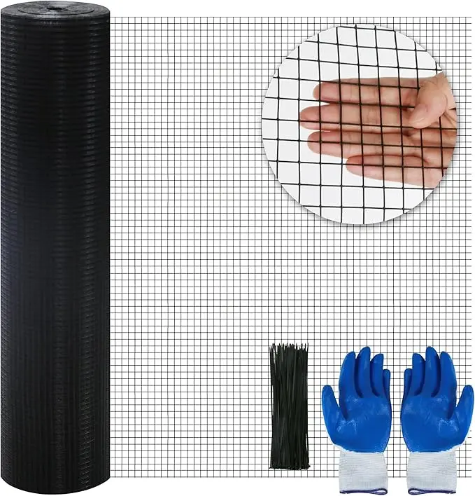 Black Vinyl-Coated 19-Gauge Metal Welded Wire Mesh Roll, 1/2-Inch Square Grid, 48"X100' Rust-Proof Outdoor Hardware Cloth, Pest Control Netting, Mesh Fencing for Garden Buildings, Blocks Small Mammals | Home Improvement Accessory