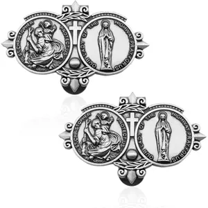 St Christopher Medal, for Car Visor Clips for Cars Catholic Visor Clips Silver,Auto Sun Visor Accessories Our Lady Bless Driving Safety Religious Gift for Driver, Parent, Family, Friend (2Pcs)