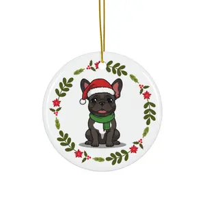 Copy of Frenchie Black Festive Ceramic Dog Ornaments, Cute Holiday Decoration, Pet Lover Gift, Christmas Tree Decor, Personalized Ornament