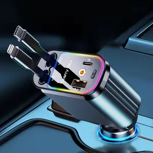 5 in 1 Car Phone Charger with LED Starry Sky Projector, Retractable Car Charger 66W Type-C USB C Accessories Adapter, USB-C USB-A Port Fast Charging, Universal For 12V/24V DC Car SUV Truck Pickup, for iPhone 17 16 15 14 13 12 Pro Max Samsung Galaxy Series