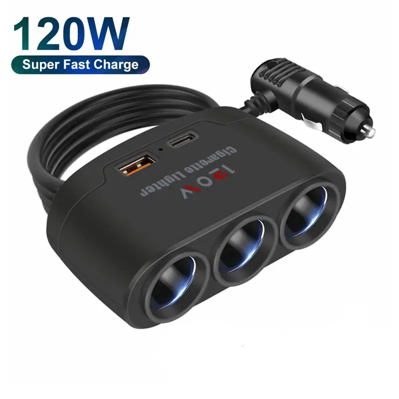 3 in 1 /6 in 1/7 in 1USB Type C Socket 120W Car Cigarette Lighter Splitter 12V 24V Fast Charger Phone Power Adapter for Car DVR GPS Dashcam tool scan,car accessories rechargeable gan ohl pro regalo para pareja