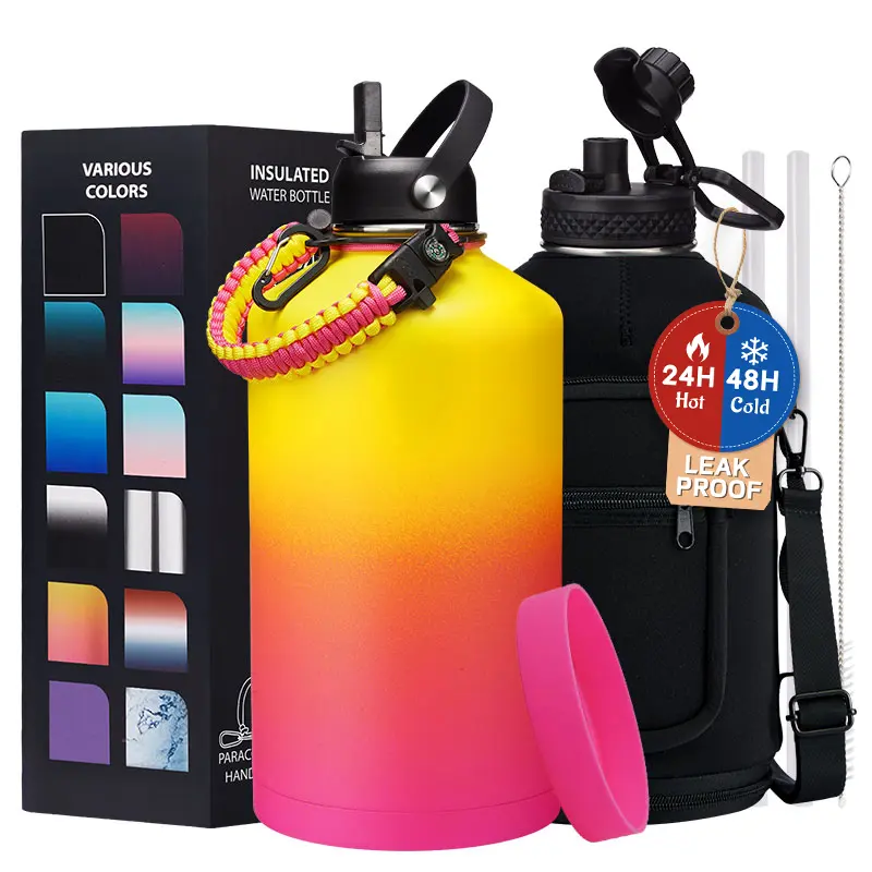 1 Gallon Water Bottle Insulated - 128oz Water Bottle with Straw & Spout Lids, Carrier Bag, Stainless Steel Flask (Cold for 48Hrs) Large Metal Jug tiktokshopbacktoschool