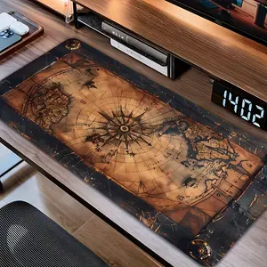 Large Vintage Nautical Map Mouse Pad with Wooden Frame, 35.4 X 15.7 Inches, Non-Slip Desk Mat for Office and Home Gaming, Ideal for Gamers and Professionals, Extra-Large Mouse Pad, Fun Mouse Pad, Halloween Mouse Pad, Black and White Mouse Pad