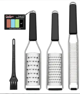 Cambom Lemon Zester Grater Three-piece Suit - Heavy Duty Kitchen Tool for Parmesan Cheese, Ginger, Garlic, Nutmeg, Chocolate, Vegetables，Fruits，Stainless Steel Grater Dishwasher Safe Black