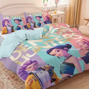 3PCS K-Pop hunter girl group Pattern Duvet Cover Set, Includes 1 Duvet Cover & 2 Pillowcases, Soft Comfortable Fabric, No Filling, Suitable for Bedrooms, Hotels, School Dormitories, Perfect Gift for Fans