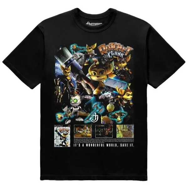 Vintage Ratchetttt and Clank Graphic T-Shirt - Classic PlayStation Game Tee for Menswear & Womenswear - Retro Adventure Fan Shirt