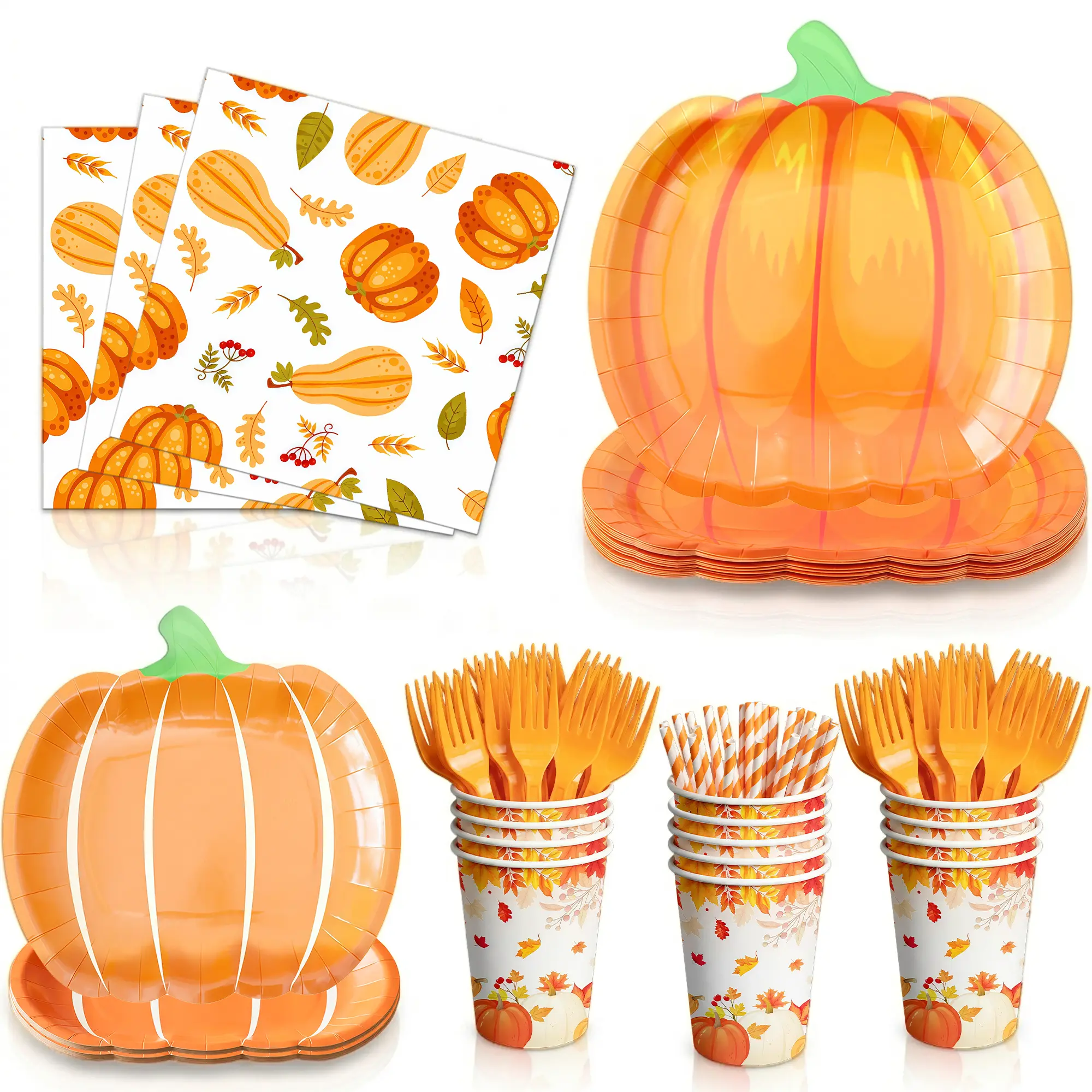 DECEAUTIFY 120pcs Disposable Thanksgiving Tableware Set - Sturdy Fall Party Supplies for 20 Guests, Including Plates, Cups & Napkins, Festive Dinnerware Decorations