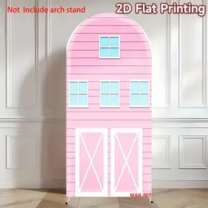 Pink Farmhouse Barn Arch Backdrop Cover for Kids Birthday Party Baby Shower Decor Elastic Double-Sided Spandex Fabric