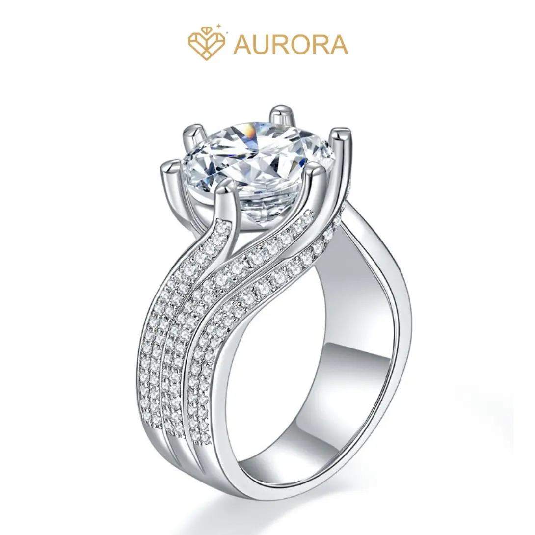 【67 Rosamond】5ct D/E Color Full Moissanite Main & Side Stone Ring, 925 Sterling Silver Engagement & Anniversary Jewelry