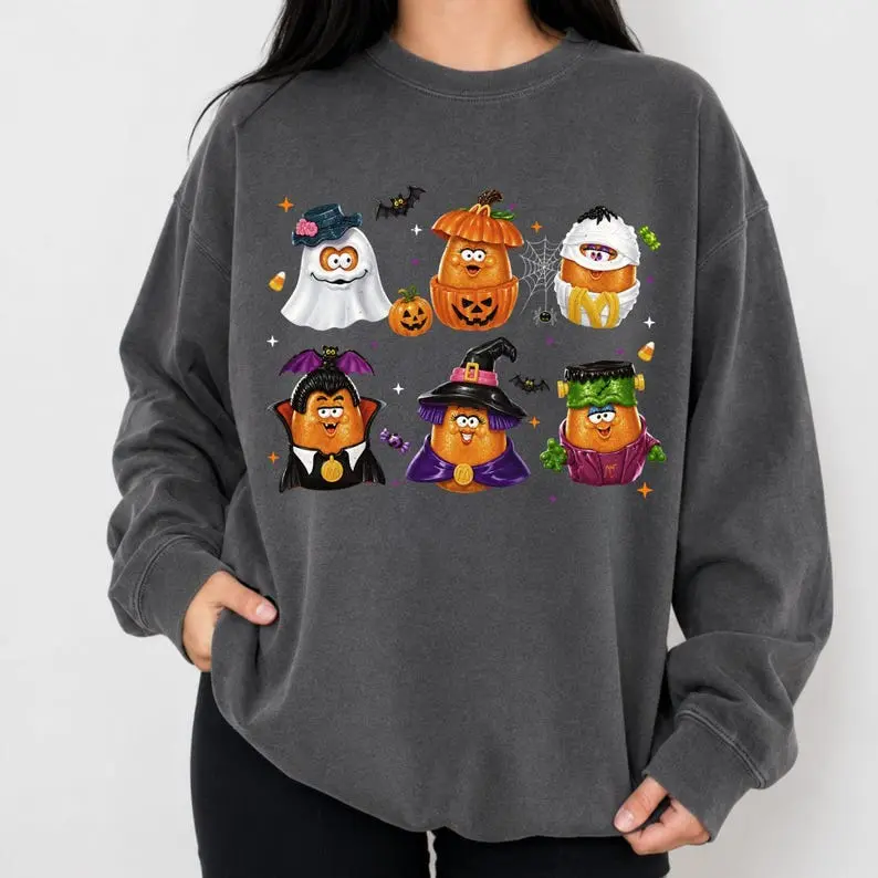 Retro Monster Chicken Nuggets Sweatshirt, Vintage Halloween Nuggets Sweatshirt, Halloween Monsters Shirt, Halloween Sweatshirt, Gildan 18000 Crewneck Sweatshirt