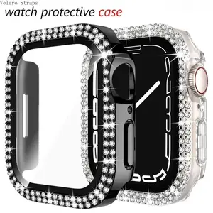 2-in-1 Bling Diamond Apple Watch Case with Tempered Glass, Full Shockproof Bumper Cover Compatible with Series 3–9/SE (38–45mm)