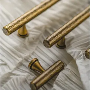 Hammered Antiqued Brass Cabinet T-Knobs and Pulls