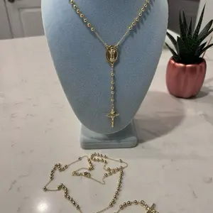 18k Gold Plated Beautiful Rosary 24" with  Cross and Beads