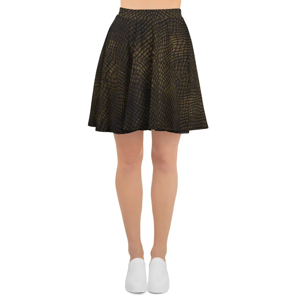 Bronze Crocodile Skater Skirt