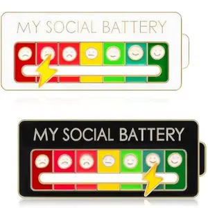 2 Pack My Social Battery Mood Tracker Pin–Funny Interactive Mood Tracker Toy, Slider Fidget Enamel Pins, “My Social Battery” Stress Relief Novelty Toy for Introverts, Backpack Jacket Accessories, Cute Gift for Women Men Teens