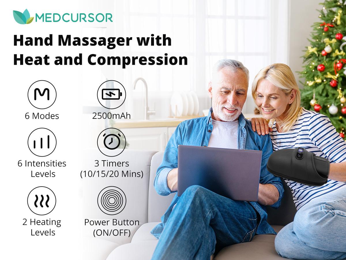 Medcursor Cordless Hand Massager, Hand Massager with Heat, Hand Warmer with Acupressure Beads, 6 Massage Modes, 2 Heat Levels, 3 Timers