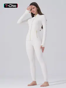 [Gold Zipper](Gardenia Fragrance)Women's Sporty Sweatsuit Set, Golden Zipper Jacket with Pockets & Yoga Pants, Thumbholes Design, Casual Wear for Women, Sweatsuit Outfits