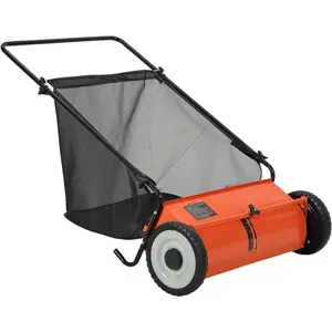 26-Inch Push Lawn Sweeper, Extra-Wide 4-Brush Yard Sweeper with 7 Cu.ft. Mesh Collection Bag, Heavy-Duty Steel Frame, Height-Adjustable Leaf & Grass Sweeper for Lawn, Yard, Sidewalk & Driveway