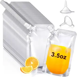 200 count  Plastic Pouches Bulk Plastic Juice Pouches Clear Leak Proof Bags Container with Funnel for Party Travel Concert Outdoor (3.5 oz)