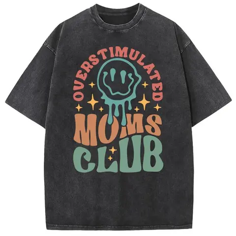 Women's Vintage Graphic T-Shirt - Heavyweight Cotton Fabric, Fitted Cut, Round Neck Short-Sleeve, Black-Washed Oversize Mom's Club Streetwear, Lady Women's Fashion Casual Top