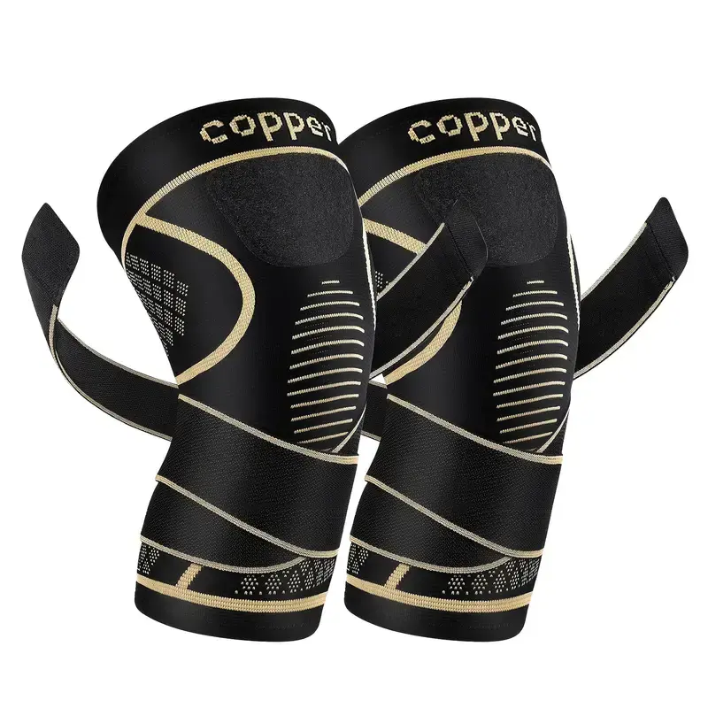 1pair Copper Fiber Knitted Sports Knee Pads - with Straps, Elastic and Breathable, Closed Type, Suitable for Outdoor Sports, Running, Fitness, Various Ball Games, Hiking, Breathable High Elastic Non-slip Knee Pads, Very suitable as gifts, Knee Sleeves, Sp