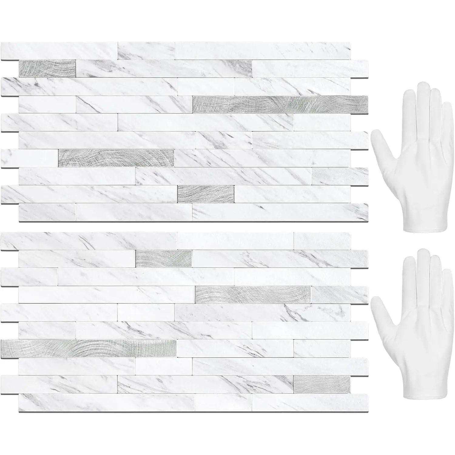 20 Sheets Peel and Stick Backsplash Tile, Stick on Backsplash for Kitchen and Bathroom, White Marble Look PVC Mixed Metal  Self Adhesive Wall Tiles