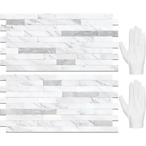 20 Sheets Peel and Stick Backsplash Tile, Stick on Backsplash for Kitchen and Bathroom, White Marble Look PVC Mixed Metal  Self Adhesive Wall Tiles