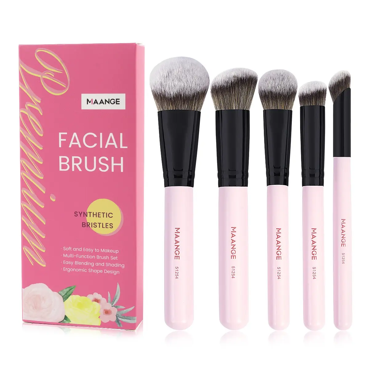Maange 5-Piece Makeup Brush Set with Foundation, Blush, Powder, Concealer Brushes, Multifunctional Makeup Brushes, Perfect for Home and Travel, Metal Handle Makeup Tools, Setting Powder Brush, Cosmetic Brushes