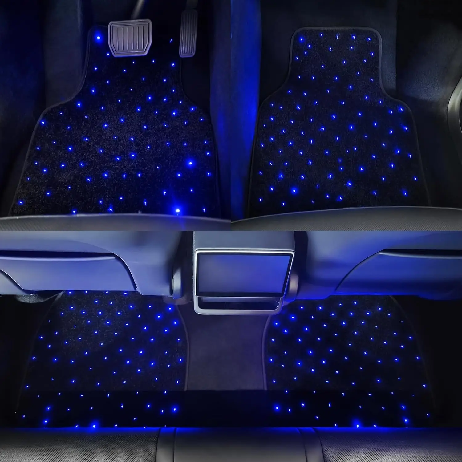 RGB LED Starlight Car Floor Mats, 4-Pack Fiber Optic Mats with App & Remote Control, Music Sync, 12V Universal Fit, Car Interior Decoration for Most Vehicles