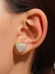 Fashion Heart Shaped Artificial Zircon Decorated Earrings, Elegant Jewelry for Women, Trendy All-match & Exquisite Jewelry for Birthday Gift