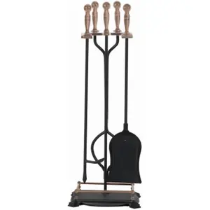 Panacea 15006 Antique Brass Fireplace Tool Set- 5 Piece