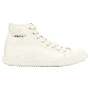 Pre-owned Prada Men's Prada Textured Leather Triangle Logo High Top Sneakers by Rebag