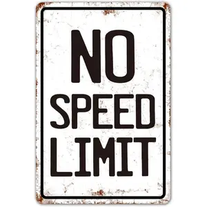 Car Wall Decor for Boys Room No Speed Limit Sign Vintage Metal Signs Race Car Themed Bedroom Man Cave Garage 8x12 Inch