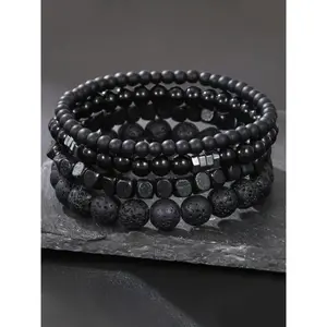Men's Fashion Stone Beaded Bracelet Set, 4 Counts Casual Trendy Beaded Bracelets, Fashion Accessories for Daily Wear, Trendy All-match & Exquisite Jewelry for Birthday Gift, Bracelets Stack, Beads Bracelets