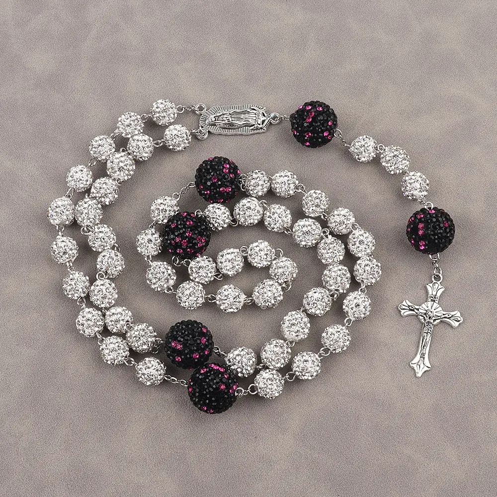 Prayer Bead Necklace Rose Red Black+Whit