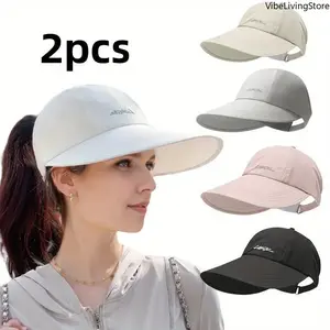 2-Pack UPF Sun Protection Baseball Caps for Men & Women, Adjustable Velcro Closure, Lightweight Wide Brim Sports Hat (White/Gray/Black)