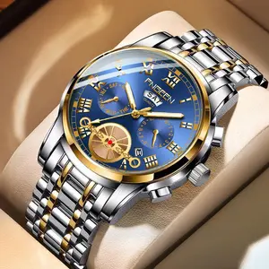 New Luxury Stainless Steel Band Business Waterproof multifunction Automatic Watches Men's Calendar Quartz Wrist Watch For Men