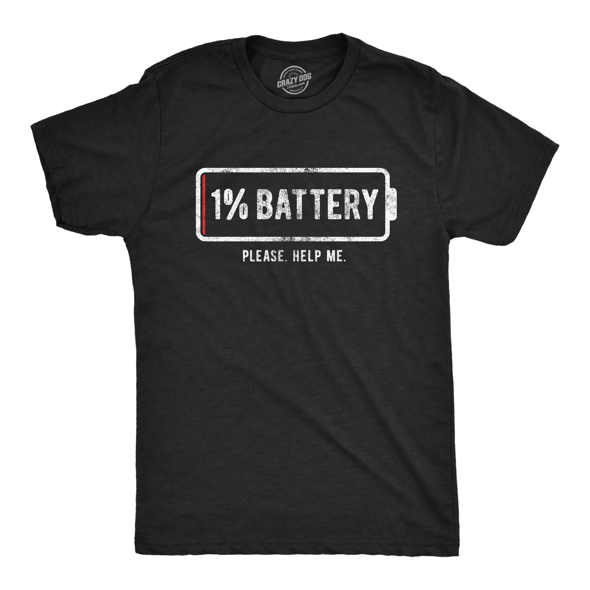 Mens 1% Battery Please Help Me T Shirt Funny Running On Empty Graphic Tee Mens Funny T Shirts Cool Vintage Fashion T-Shirt Gift Classic Menswear Funny Meme Short Sleeve Novelty Tees for Guys Black