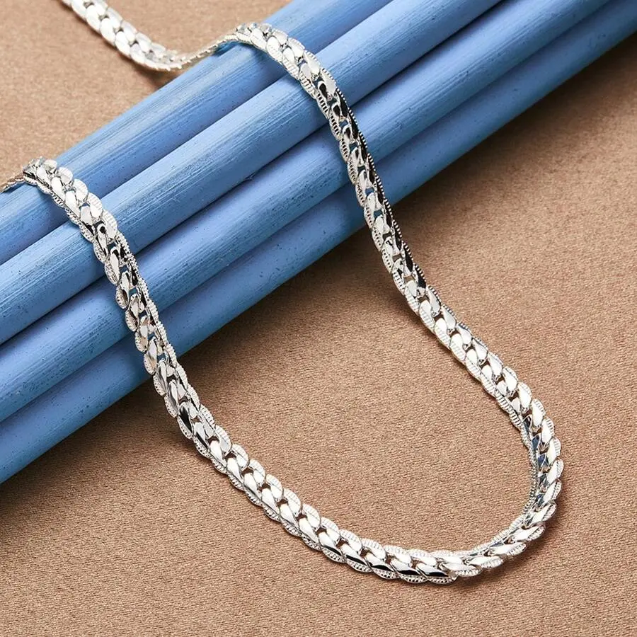 Unisex 5mm Silver-Plated Flat Chain Blade Necklace - 1Pc, Elegant Simple Design, Multi-Size Options, Fashionable Couple Gift, Women's Costume Jewelry Necklace, Elegant Necklace