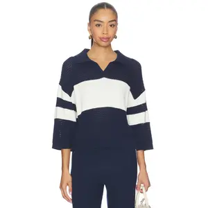 525 America Zuri Johnny Collar Mesh Rugby Pullover in Dark Blue Combo