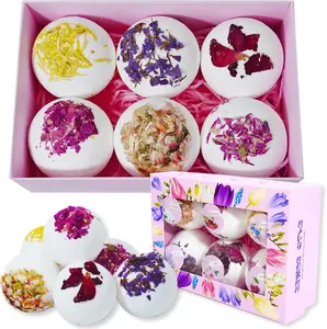 Aromatherapy Bath Bombs with Dried Flower Petals - 6 Pack Large Bath Bomb Handmade SPA Gift Set for Women, Moisturizing Natural Essential Oil Fizzies for Stress Relief & Relaxation Home SPA