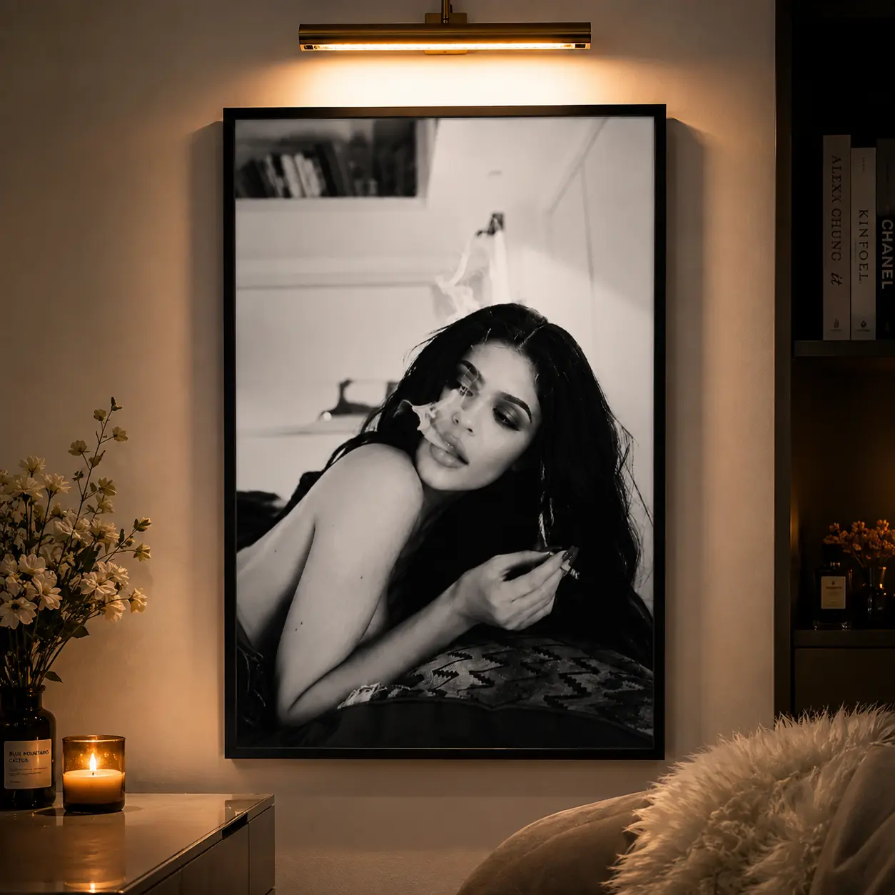 Smoking Black and White Vintage Retro Photography Model Celebrity Fashion Poster, Printed Canvas Wall Art for Girl's Room, Home Decor Gift