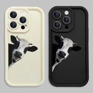 A matte phone case with cute black and white cow observation pattern, suitable for iPhone 17 Air/16 Plus/15 Pro Max/14 Pro/13/12/11/XS Max/X phone case, perfect for holiday gifts for family, friends, lovers, boyfriends, girlfriends TY557