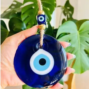 [Evil Eye] Turkish Blue Evil Eye Glass Ornament | 3.15-Inch | Glass | Vintage Style | Wall and Outdoor Hanging Decor Hangable Decoration