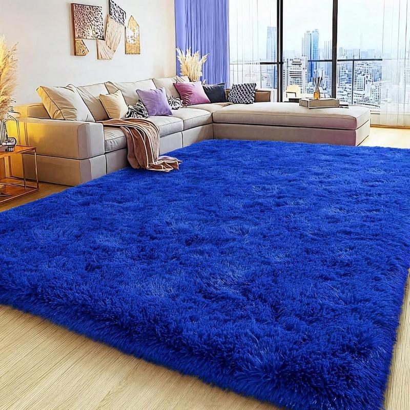 Soft Shag Rugs For Bedroom, Blue Fluffy Shaggy Rugs For Living Room Nursery, Luxury Modern Plush Carpet Girls Boys Kids Room Dorm Indoor Home Decor, Upgrade Non-Slip