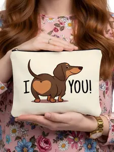 1Pcs Funny Dachshund Makeup Bag, Cute Dog Cosmetic Pouch, Handheld Cosmetic Pouch, Canvas Zipper Organizer For Travel, Travel Cosmetic Bags, Pet Lovers Gift, Lightweight Toiletry Bag For Women, Girls, And Students
